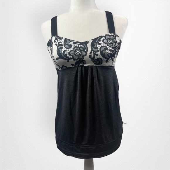Lululemon Tank Top Womens 6 Run Back On Track Floral Laceflage Black Polar Cream - Picture 1 of 6